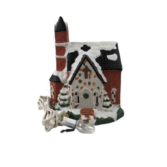 Caldor Hand Painted Porcelain Lighted House Church Christmas Holiday Vintage - Picture 1 of 10